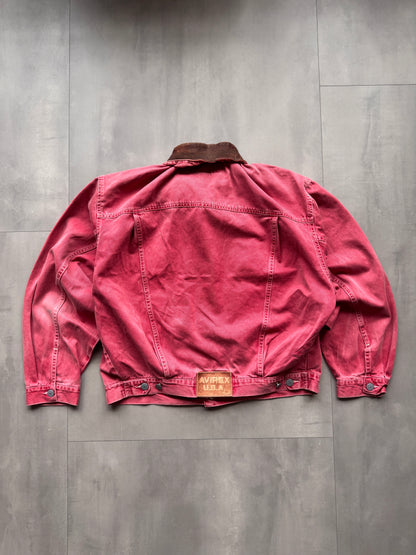 VINTAGE AVIREX FADED RED TRUCKER JACKET - M