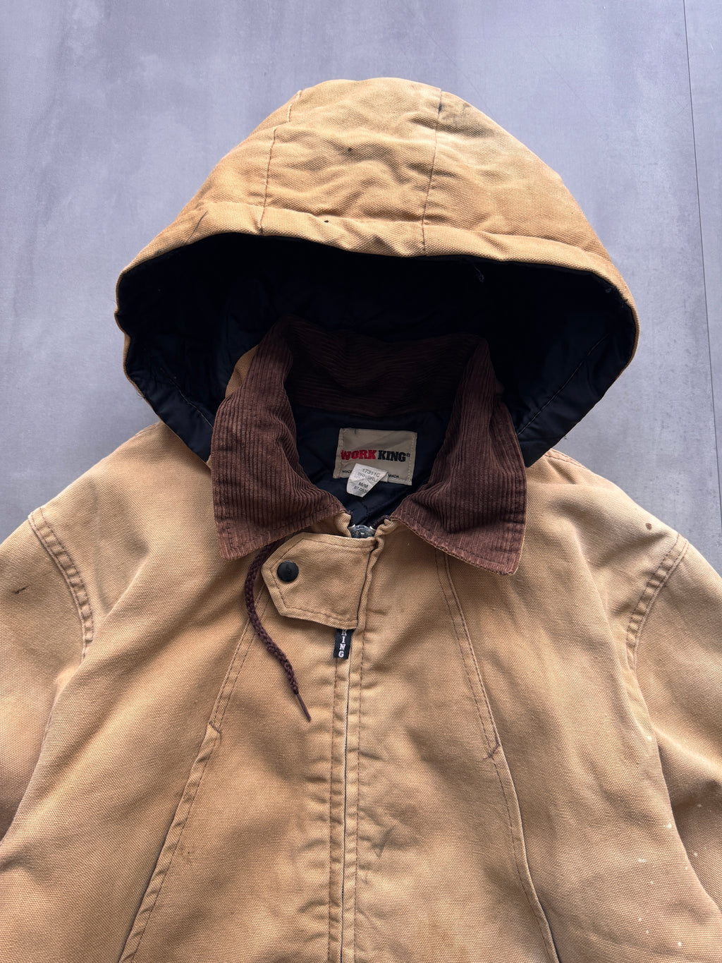 VINTAGE WORK KING TAN HOODED WORK JACKET - M