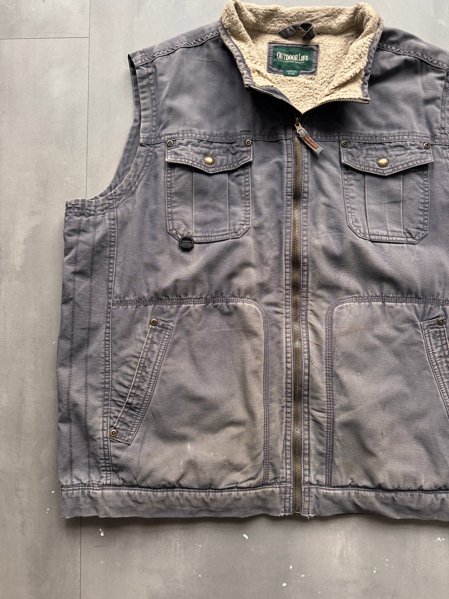 VINTAGE OUTDOOR LIFE GREY SHERPA LINED WORK GILET- XL
