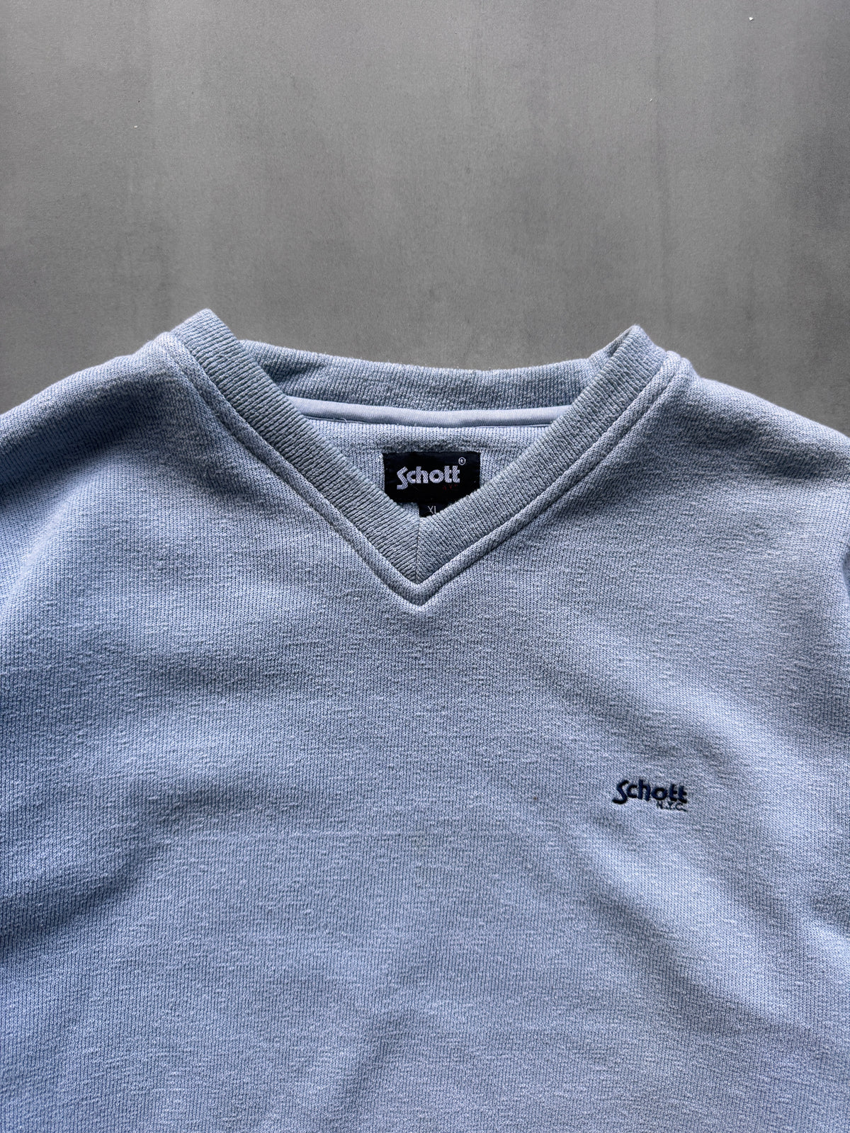VINTAGE SCHOTT NYC LIGHT BLUE V-NECK SWEATER - L