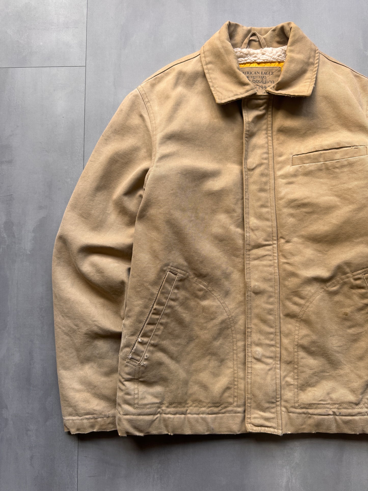 VINTAGE AMERICAN EAGLE SHERPA LINED TAN JACKET - S