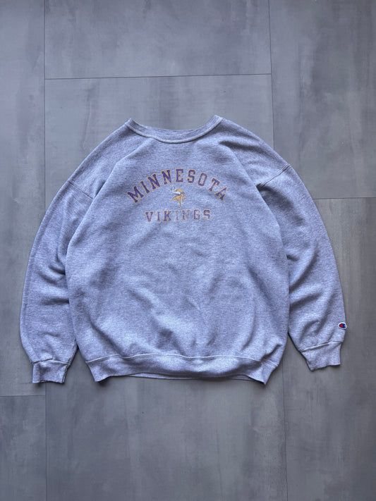 VINTAGE CHAMPION GREY MINNESOTA VIKINGS SWEATER - LARGE