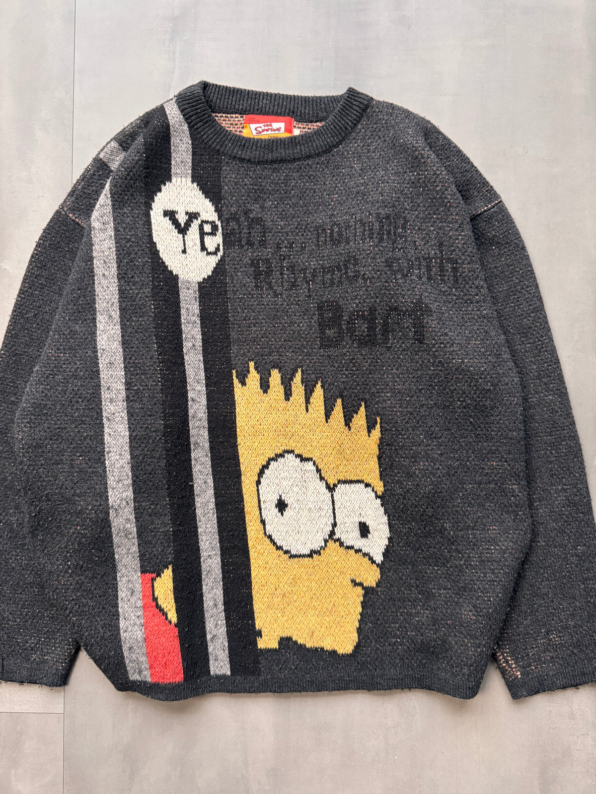 VINTAGE BART SIMPSON DARK GREY KNIT SWEATER - MEDIUM