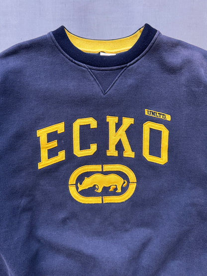VINTAGE ECKO UNLTD. YELLOW/NAVY SWEATER - MEDIUM