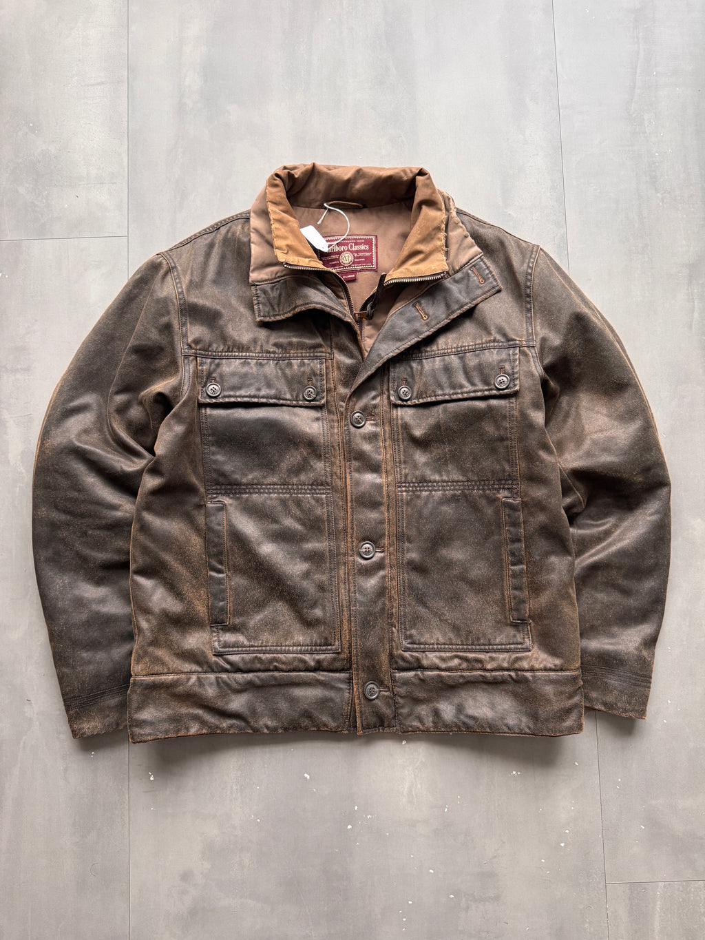 VINTAGE MARLBORO CLASSICS DARK BROWN LEATHER JACKET - L