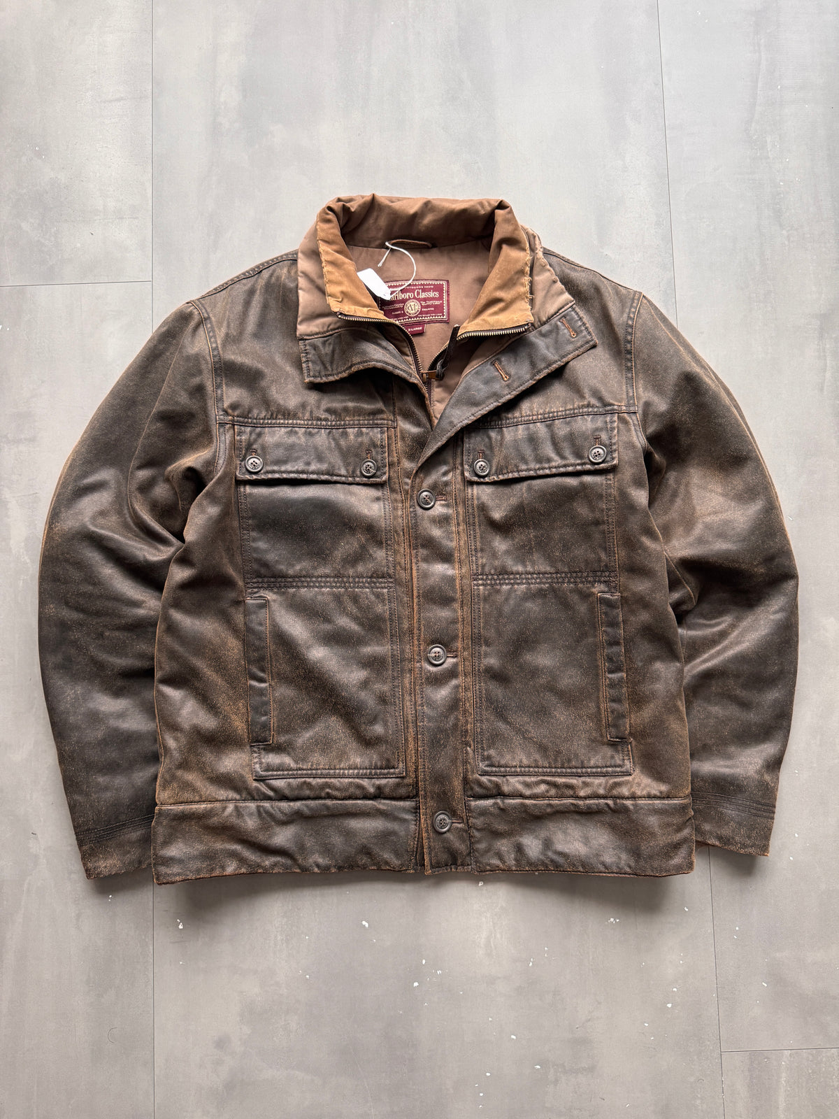 VINTAGE MARLBORO CLASSICS DARK BROWN LEATHER JACKET - L