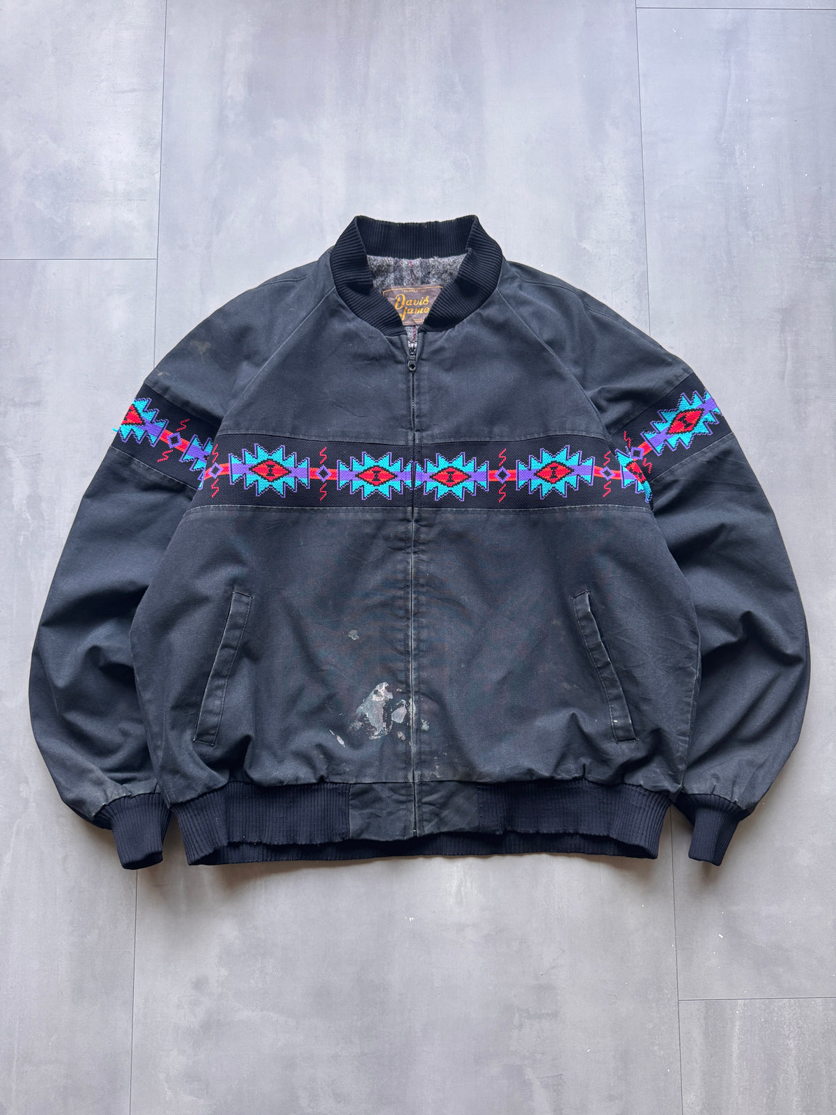 VINTAGE DAVIS JAMES NAVY AZTEC SANTA FE JACKET - L