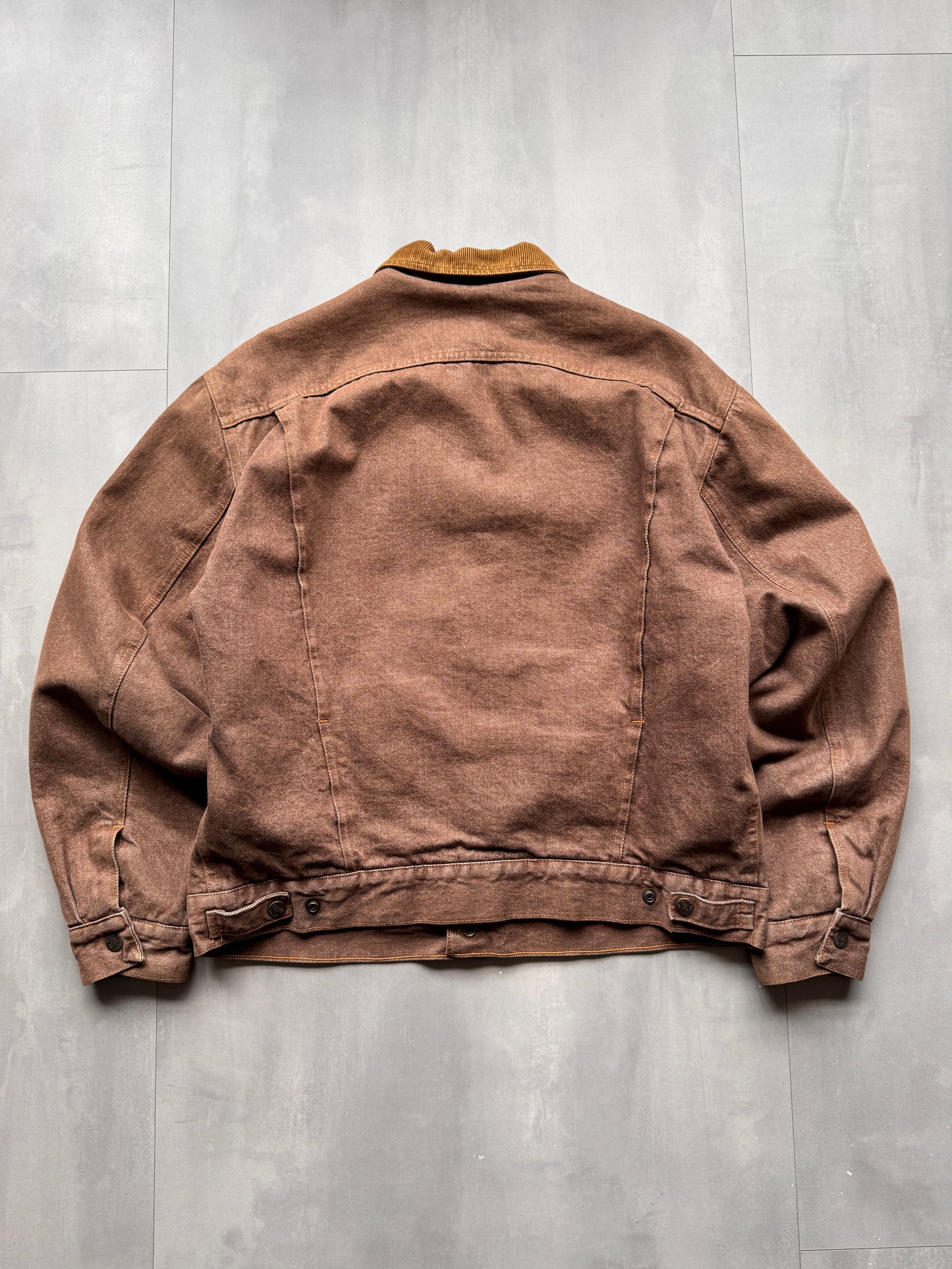 VINTAGE RIFLE LINED BROWN TRUCKER JACKET - L