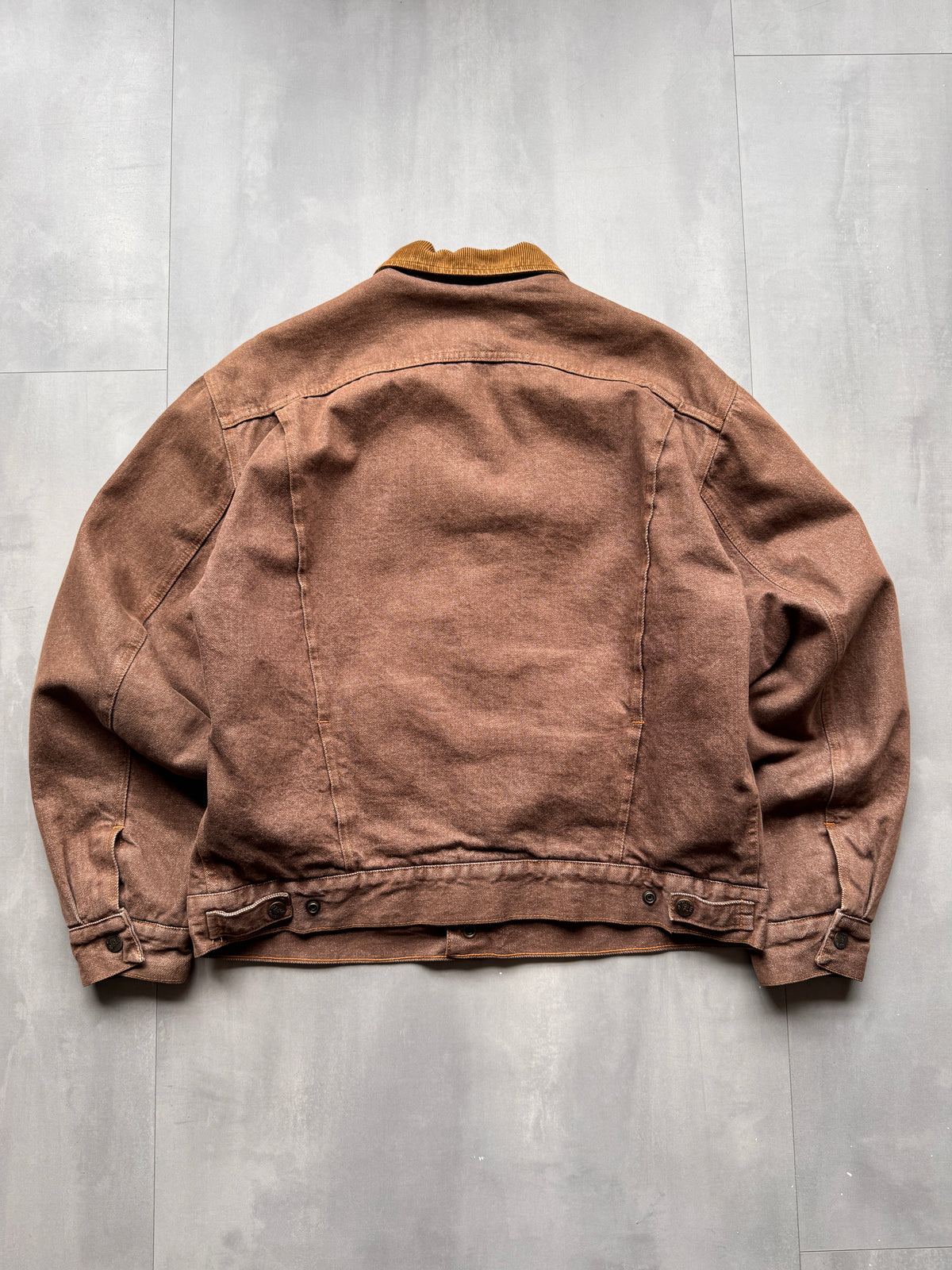 VINTAGE RIFLE LINED BROWN TRUCKER JACKET - L