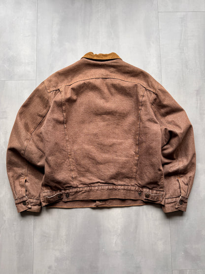 VINTAGE RIFLE LINED BROWN TRUCKER JACKET - L
