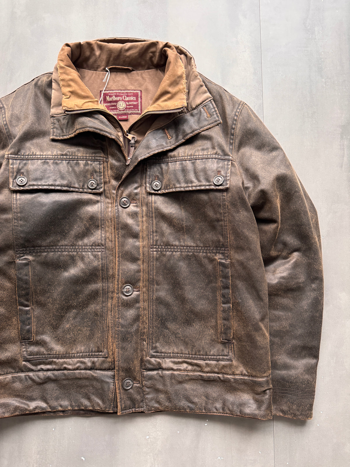 VINTAGE MARLBORO CLASSICS DARK BROWN LEATHER JACKET - L