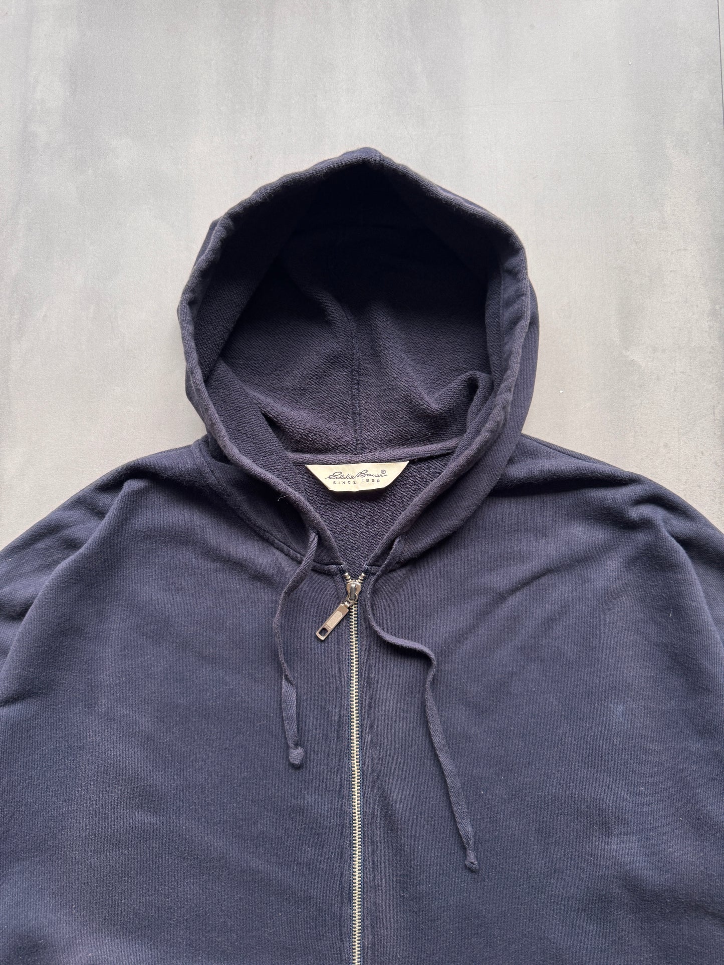 VINTAGE EDDIE BAUER NAVY ZIP UP HOODIE - XXL