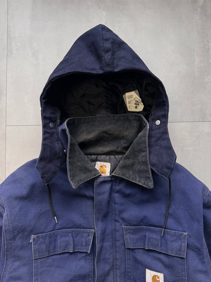 VINTAGE CARHARTT NAVY ARCTIC WORK JACKET WITH HOOD - XLARGE