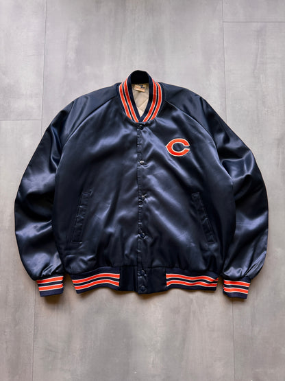 VINTAGE NFL CHALKLINE CHICAGO BEARS NAVY SATIN BOMBER JACKET - L