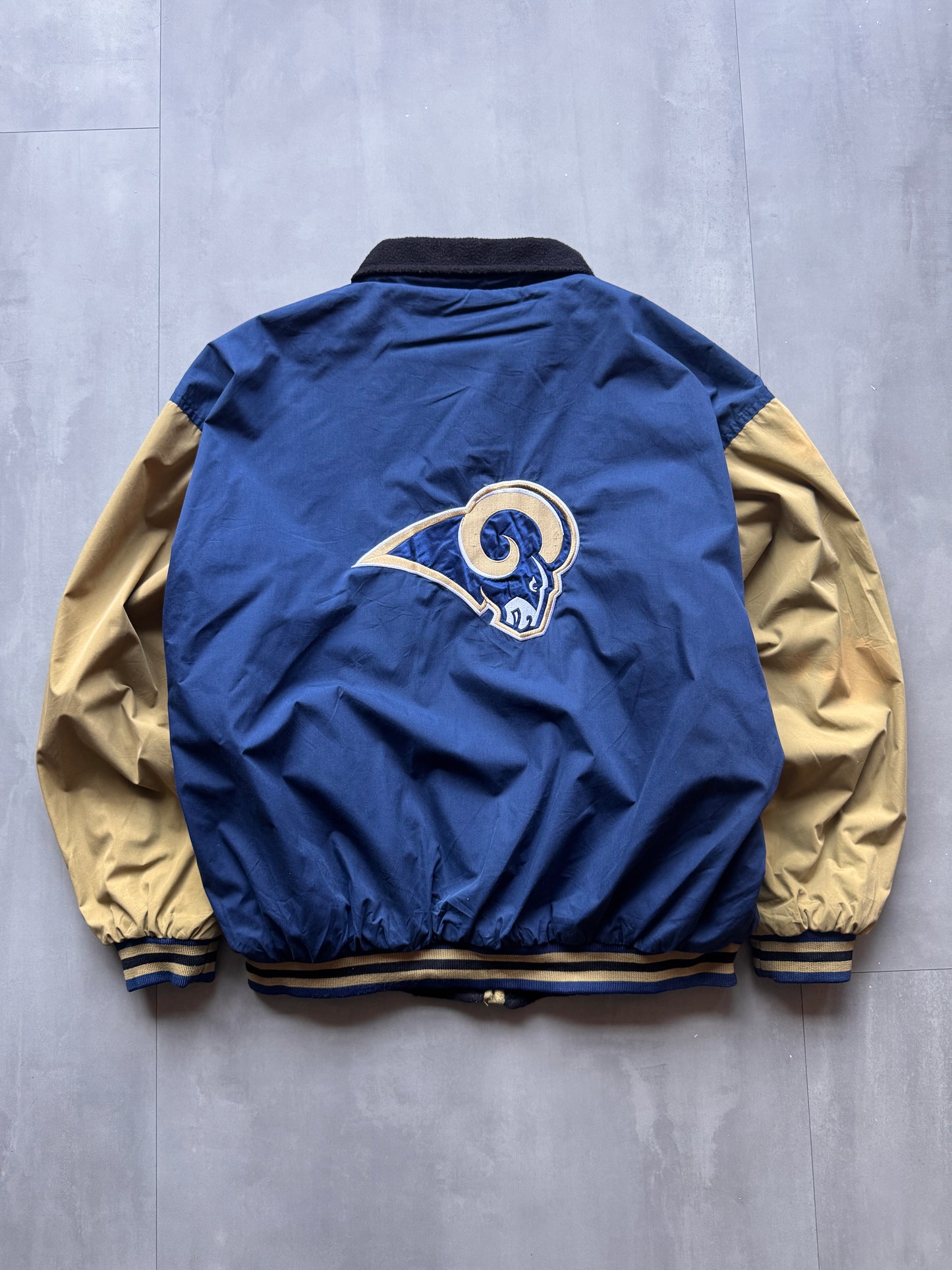 VINTAGE NFL LA RAMS REVERSIBLE FLEECE LINED JACKET - L