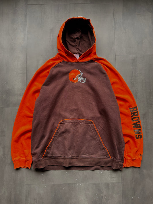 VINTAGE NFL CLEVELAND BROWNS ORANGE/BROWN HOODIE - XL