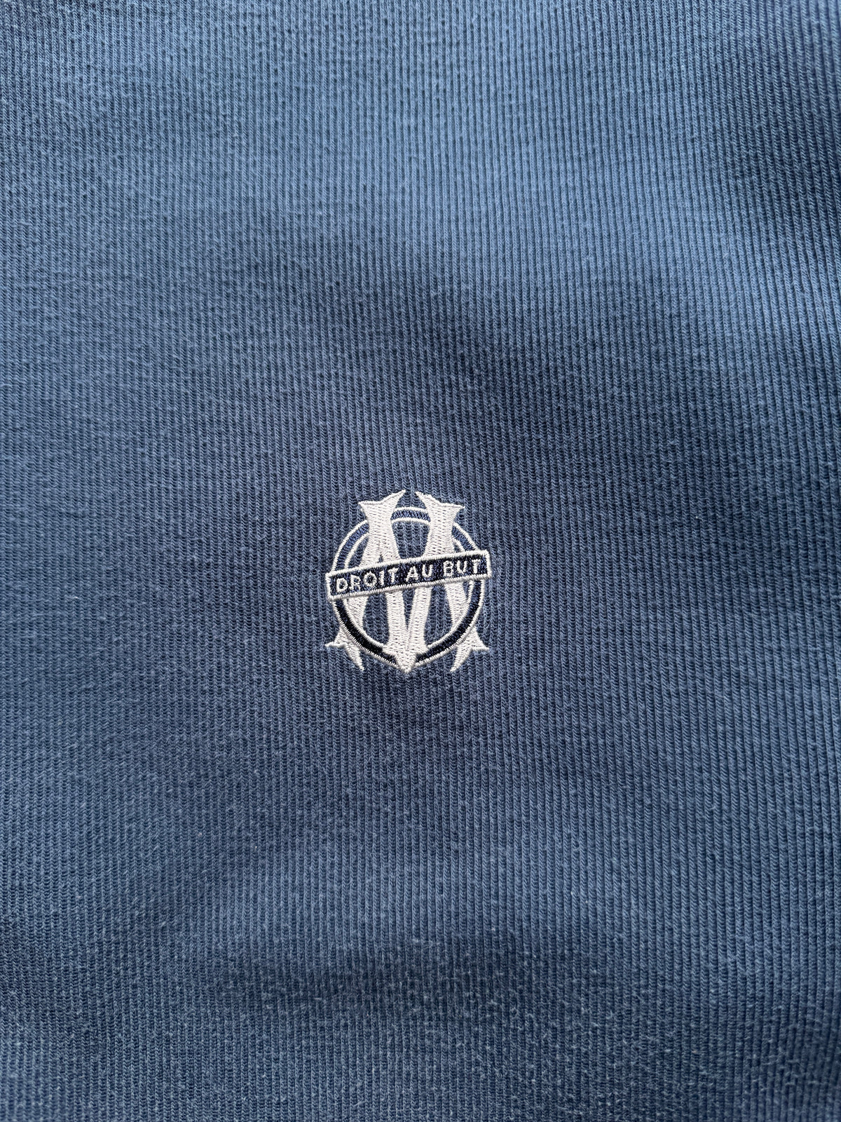 VINTAGE ADIDAS OLYMPIQUE MARSEILLE RIBBED NAVY BLUE SWEATER - L