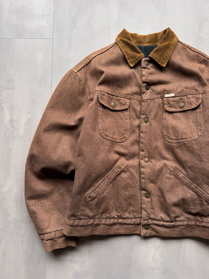 VINTAGE RIFLE LINED BROWN TRUCKER JACKET - L