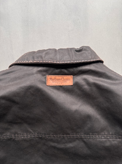 VINTAGE MARLBORO CLASSICS DARK BROWN/BLACK LEATHER JACKET - XL