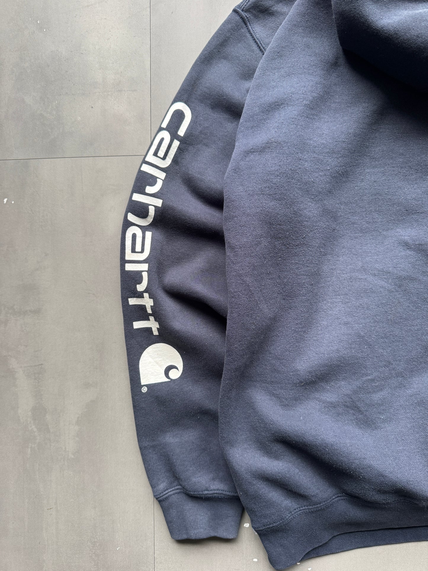 VINTAGE CARHARTT FADED NAVY HOODIE - L