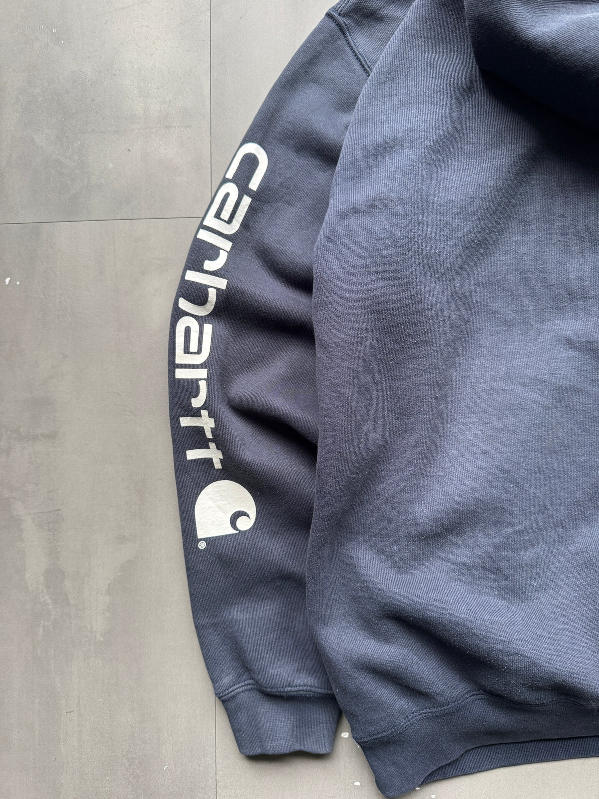 VINTAGE CARHARTT FADED NAVY HOODIE - L