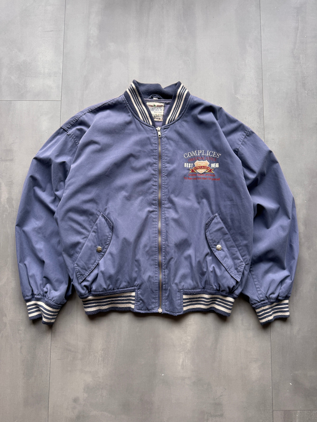 VINTAGE COMPLICES BLUE BOMBER JACKET - M