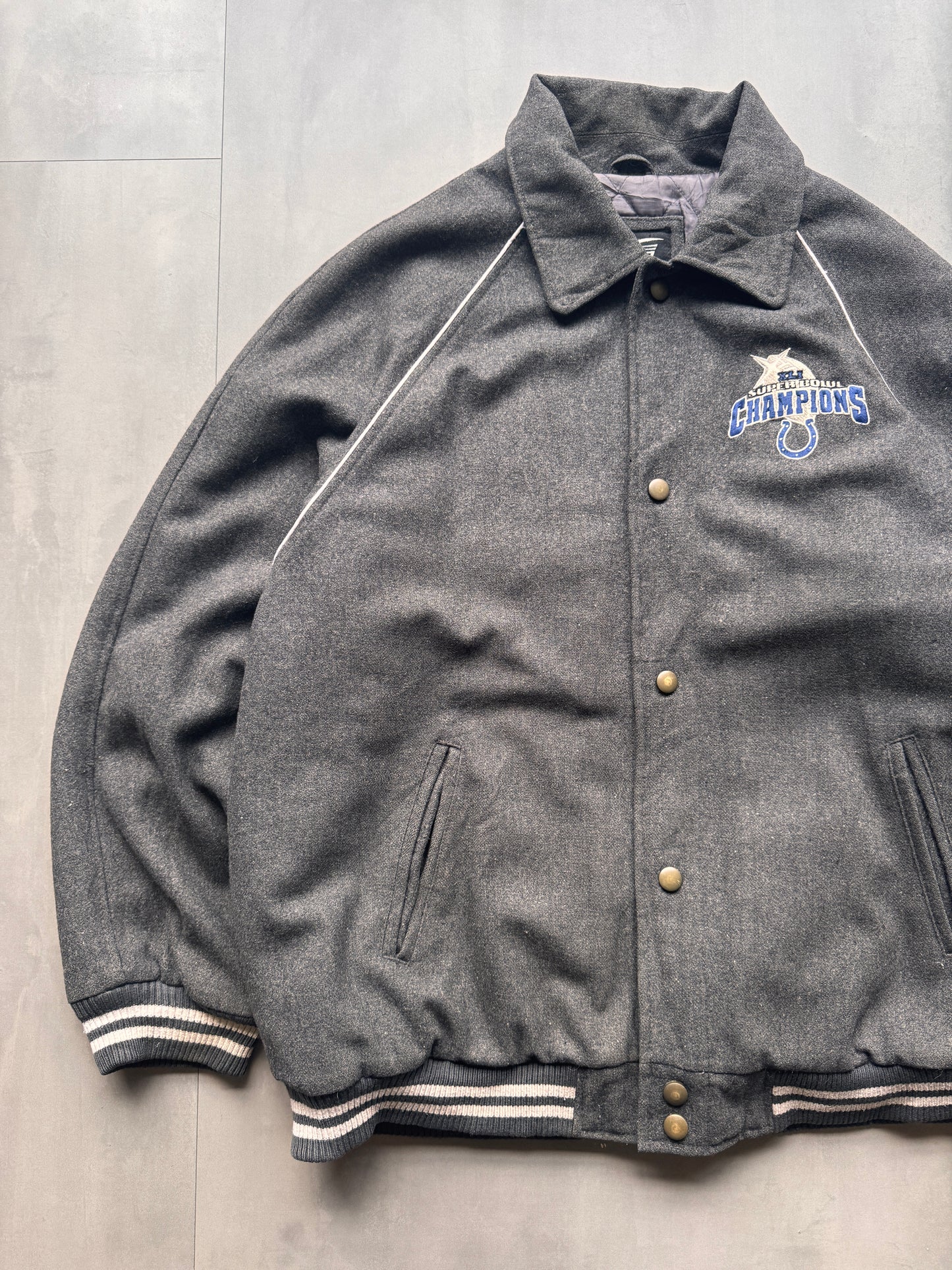 VINTAGE NFL INDIANAPOLIS COLTS GREY WOOL VARSITY JACKET - XXL