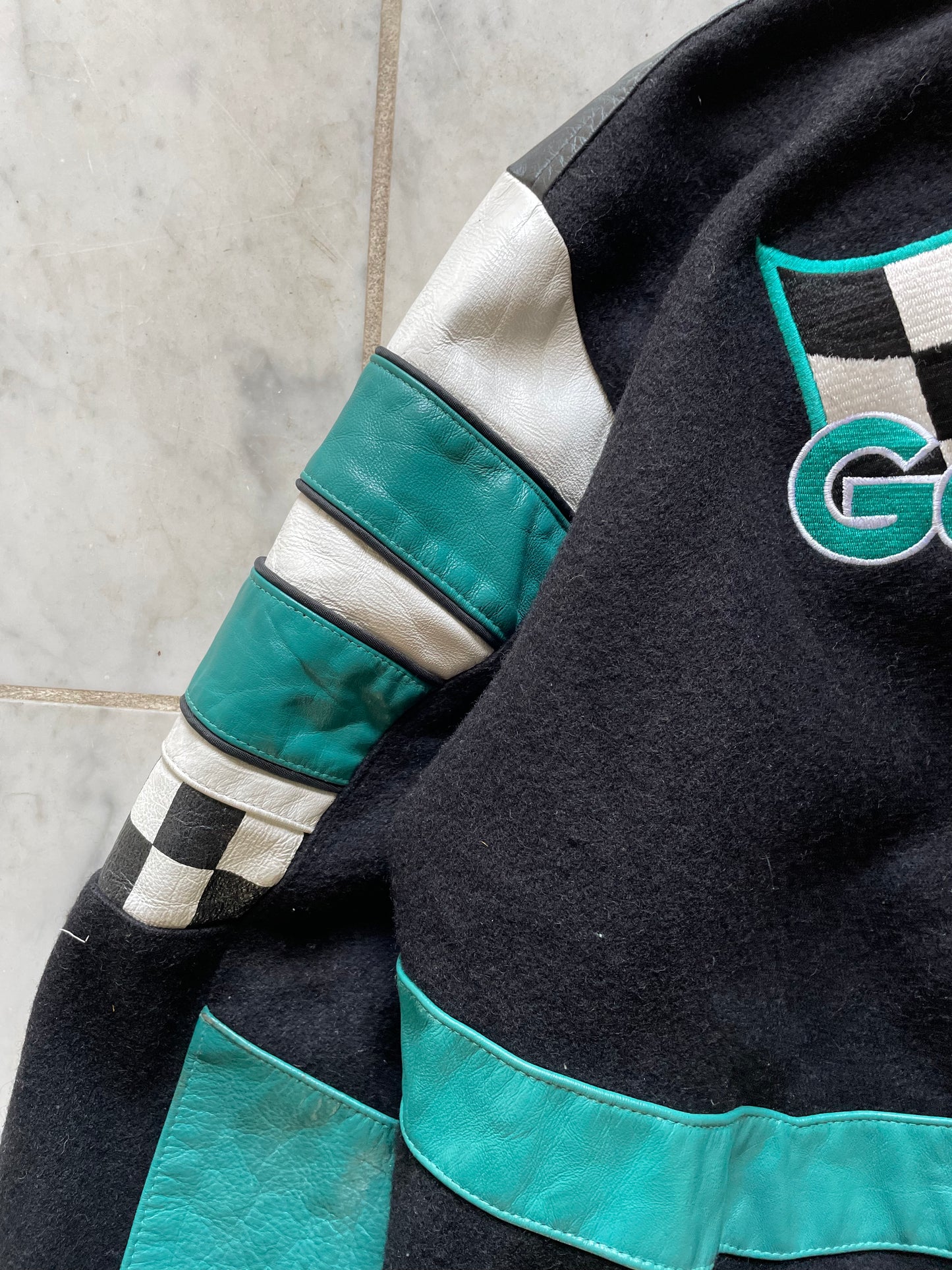 VARSITY RACING JACKET  'GOODWRENCH RACING' TURQUOISE/BLACK JACKET - LARGE