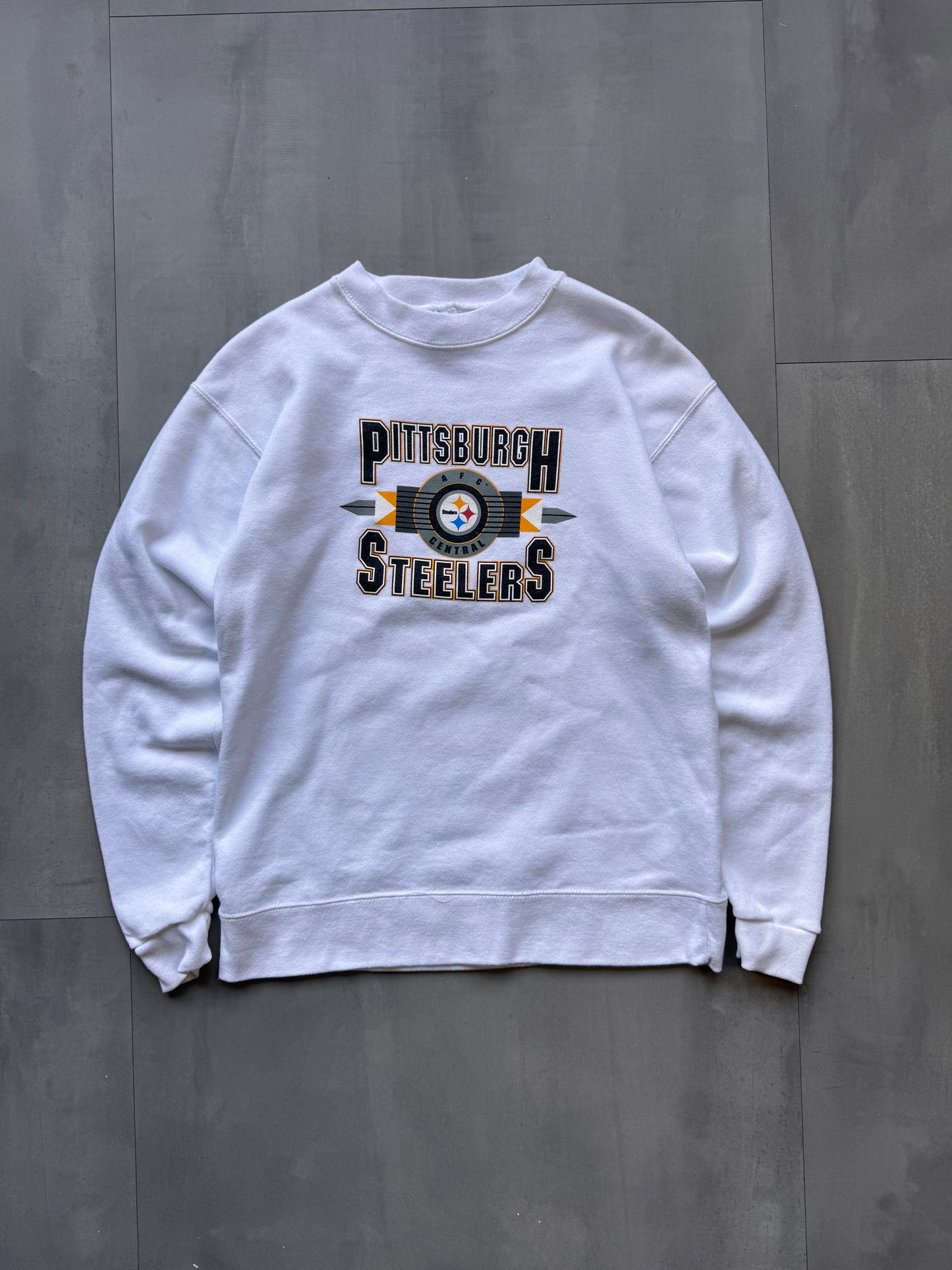 VINTAGE NFL PITTSBURGH STEELERS WHITE SWEATER - XSMALL