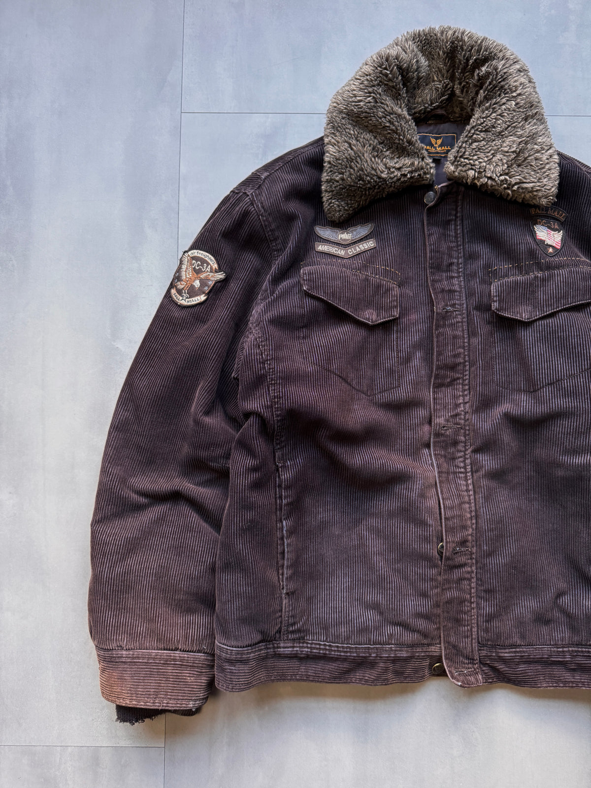 VINTAGE PALL MALL BROWN CORDUROY JACKET WITH SHERPA COLLAR - XLARGE
