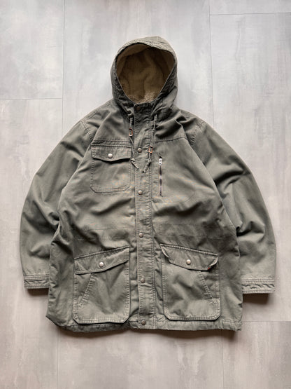 VINTAGE NORTHWESTERN SHERPA LINED GREY/GREEN PARKA JACKET - XXL