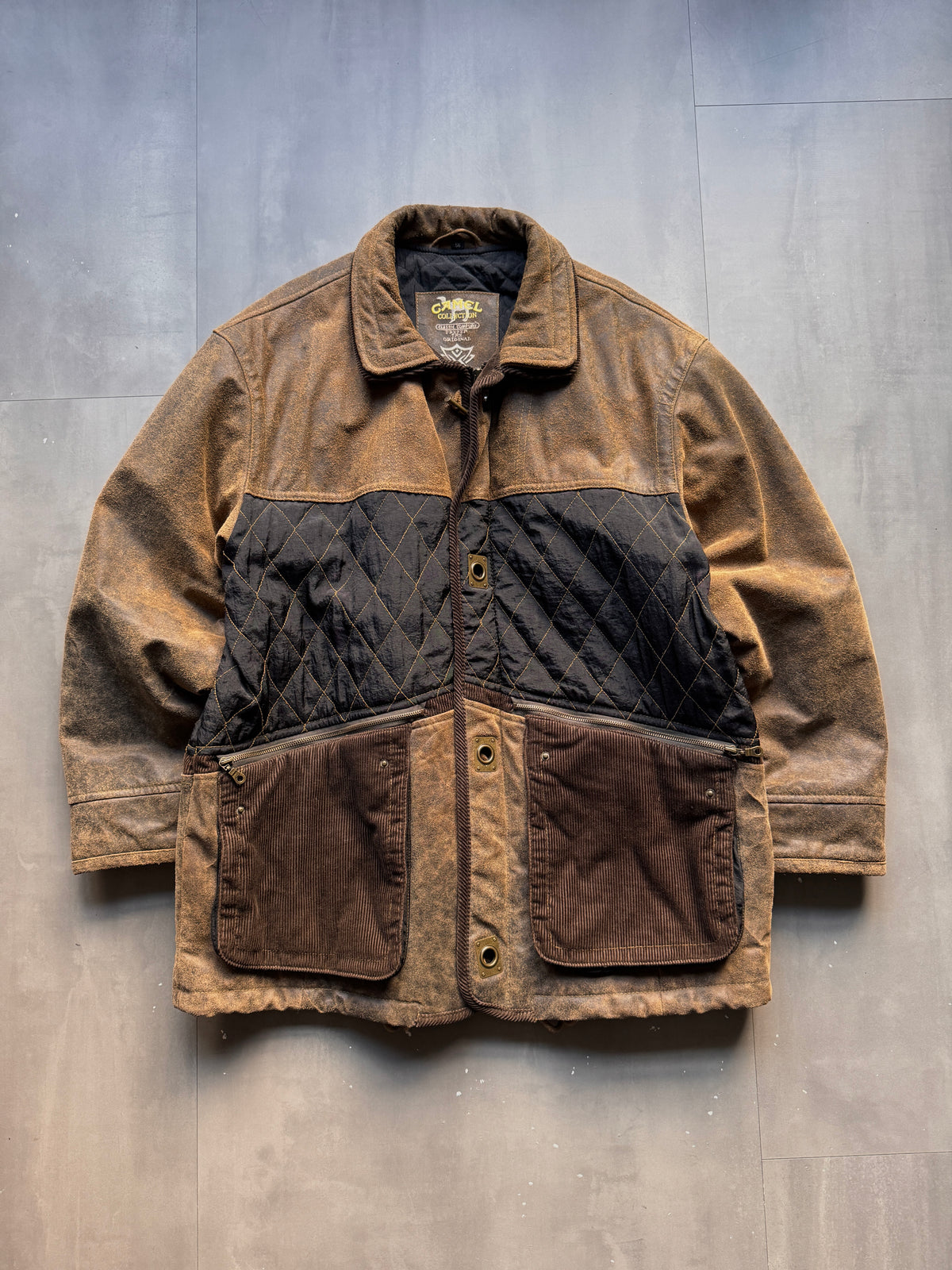 VINTAGE CAMEL ACTIVE BROWN AGED LEATHER JACKET - XL