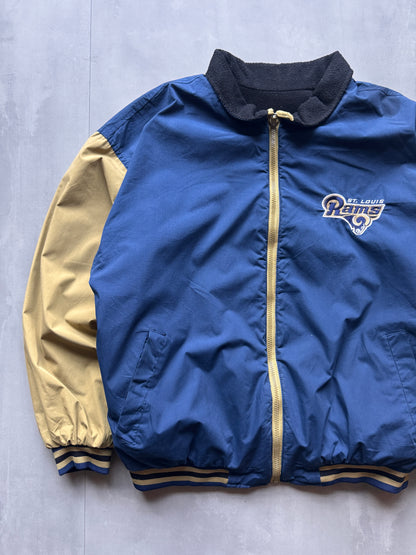 VINTAGE NFL LA RAMS REVERSIBLE FLEECE LINED JACKET - L