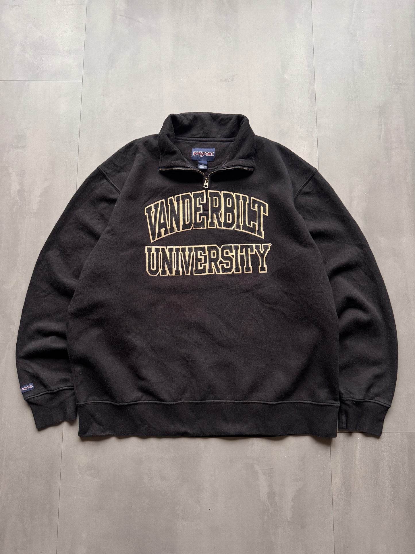 VINTAGE JANSPORT VANDERBILT UNIVERSITY BLACK 1/4 ZIP SWEATER - XL