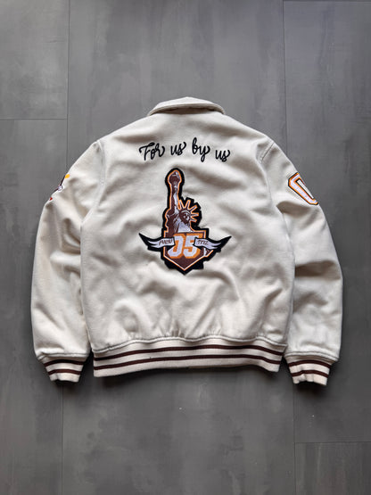 VINTAGE FUBU CREAM VARSITY JACKET - L