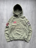 VINTAGE JEEP FADED GREEN 1/4 ZIP HOODIE - L