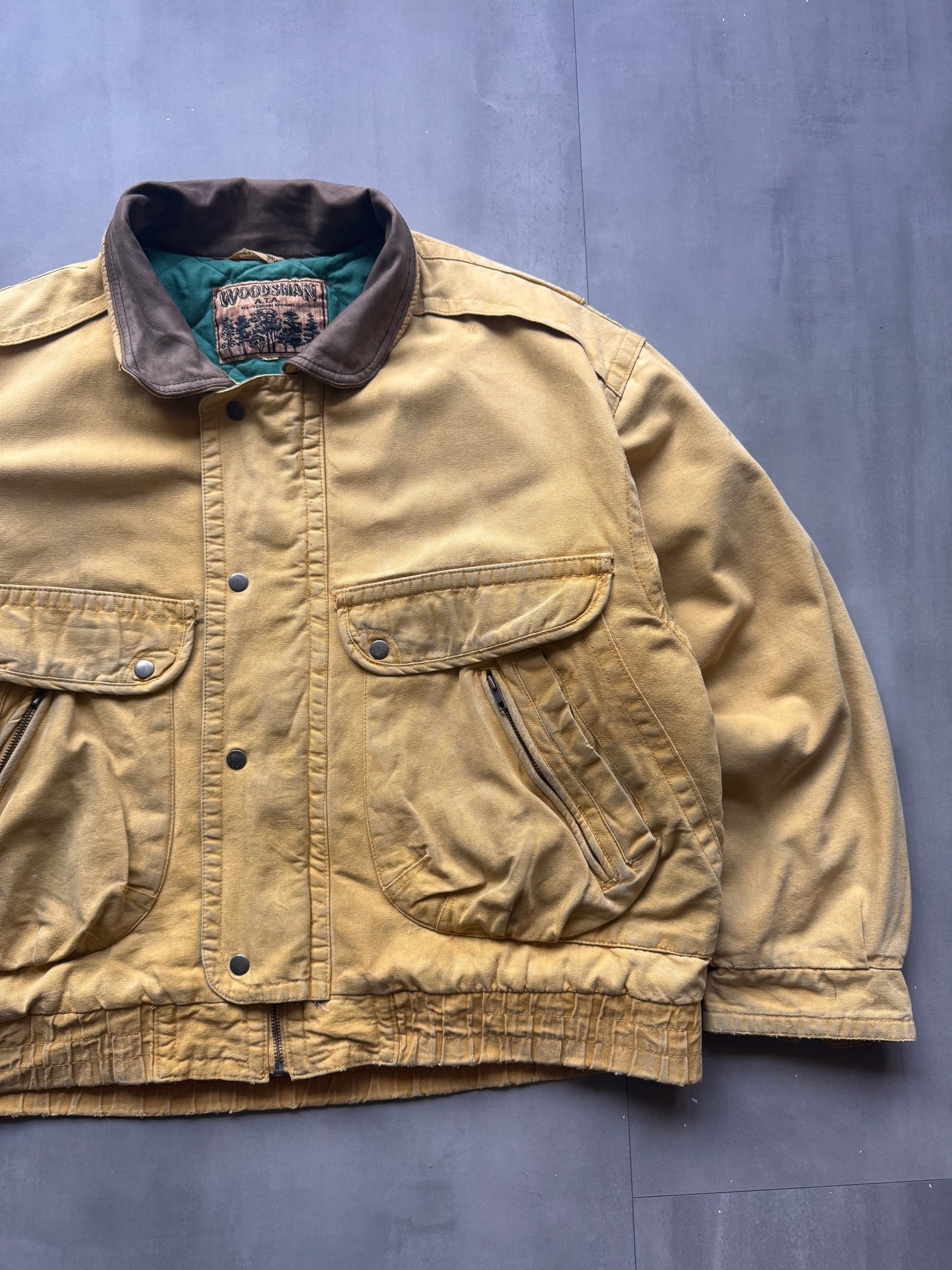 VINTAGE WOODSMAN FADED YELLOW TRUCKER JACKET - XL