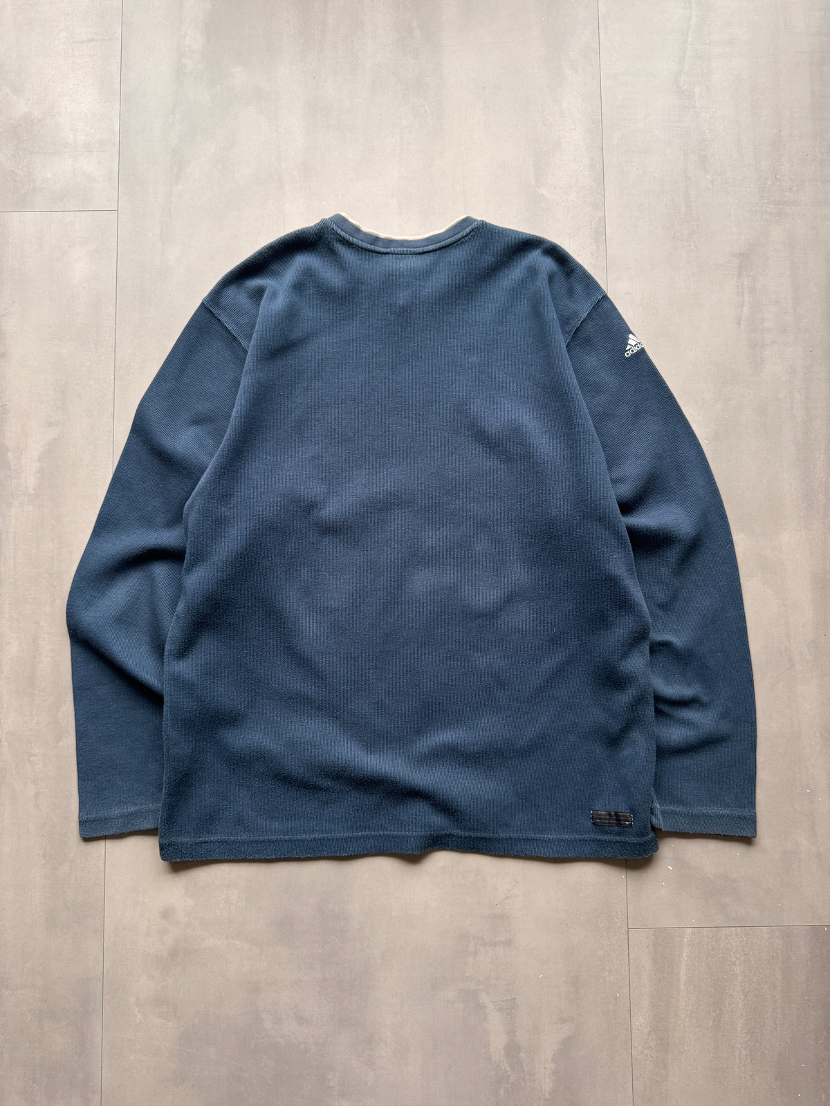 VINTAGE ADIDAS OLYMPIQUE MARSEILLE RIBBED NAVY BLUE SWEATER - L