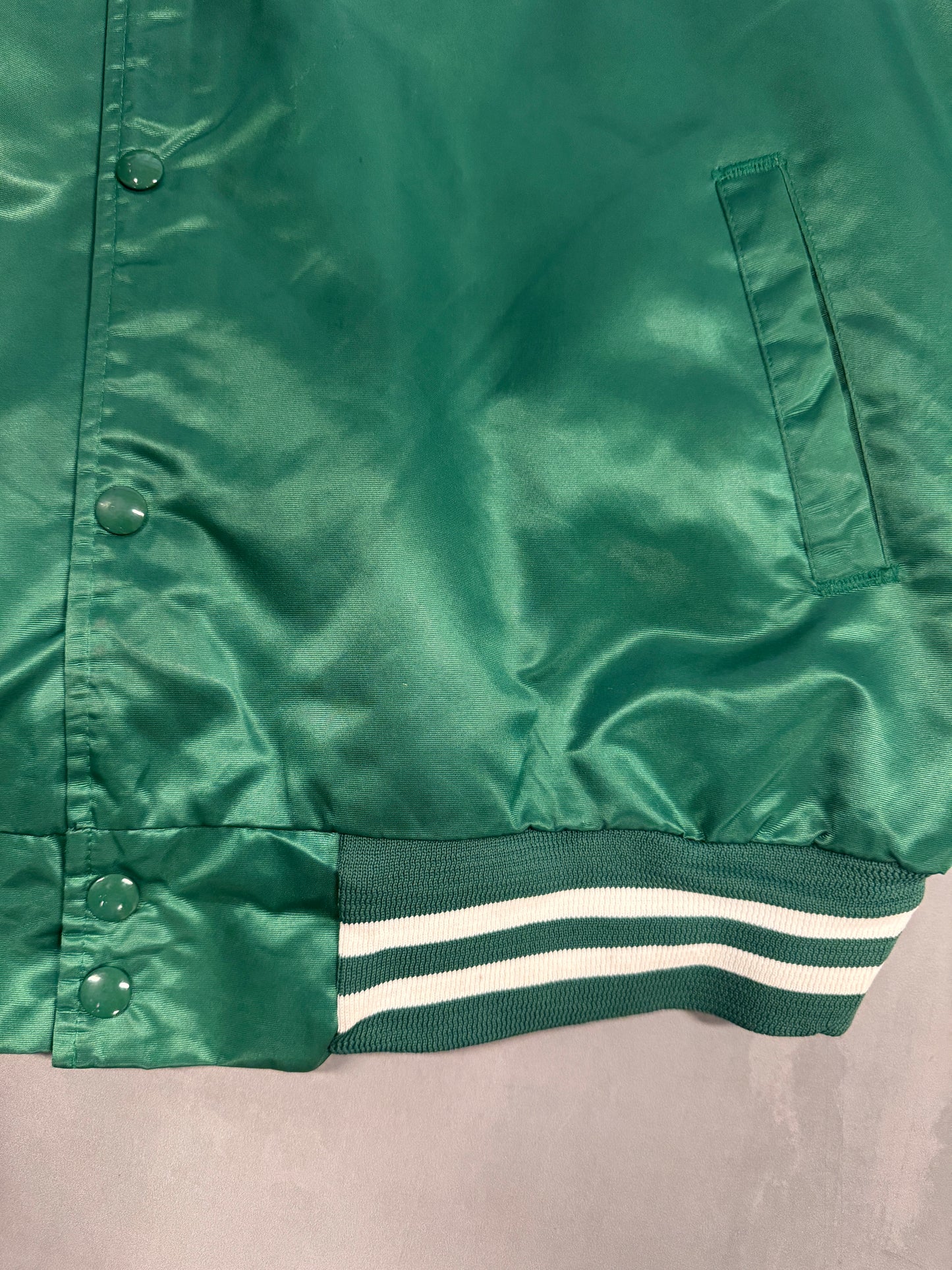 VINTAGE CHALKLINE MICHIGAN STATE SPARTANS GREEN SATIN BOMBER JACKET - XL