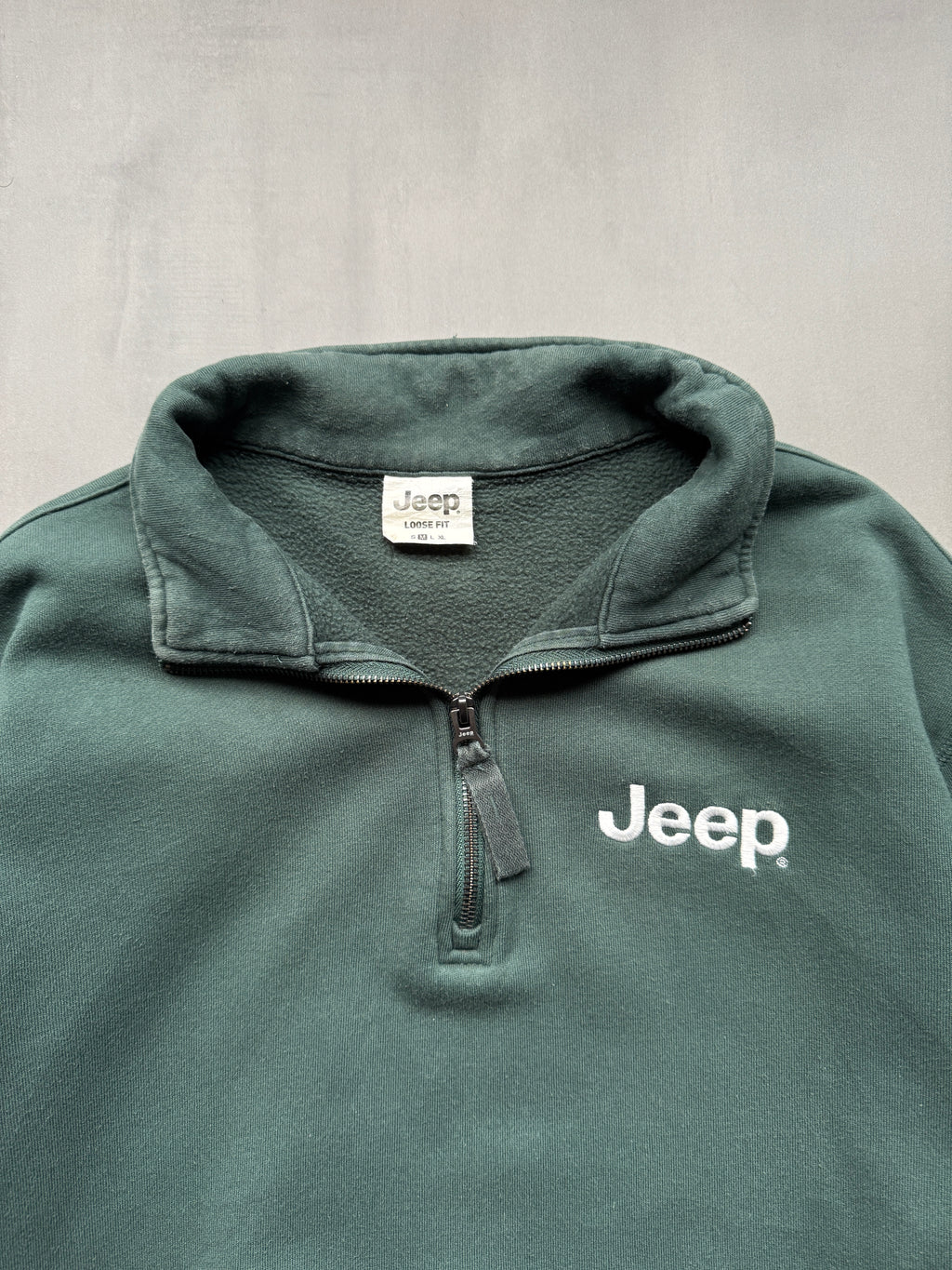 VINTAGE JEEP GREEN 1/4 ZIP SWEATER - L