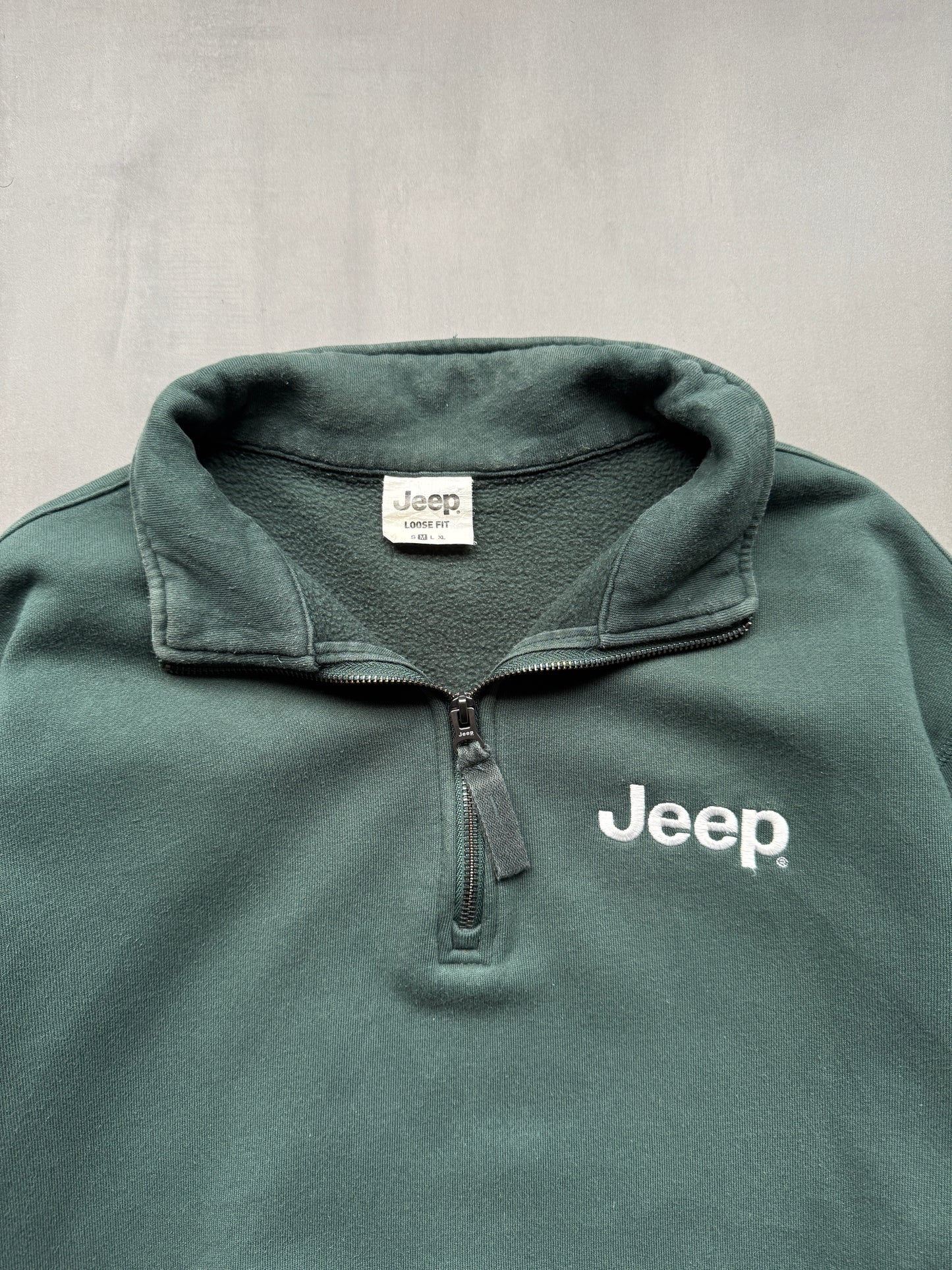 VINTAGE JEEP GREEN 1/4 ZIP SWEATER - L