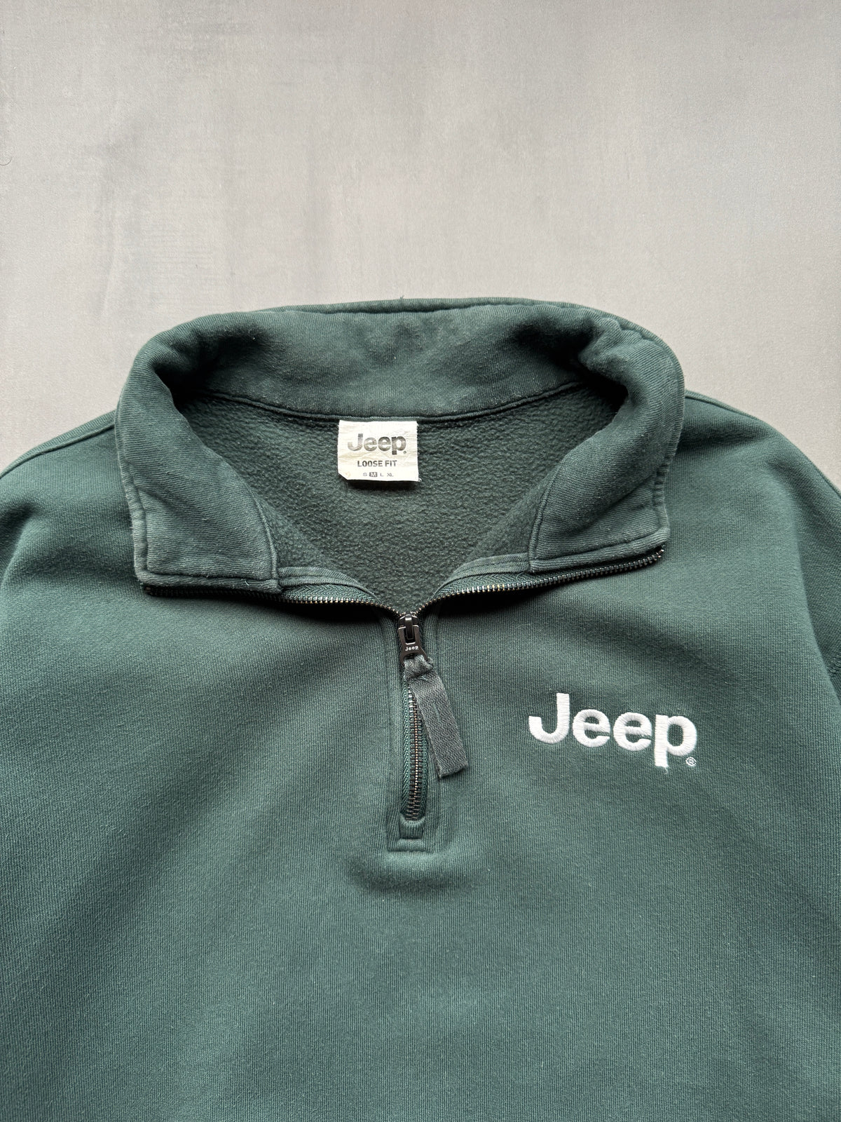 VINTAGE JEEP GREEN 1/4 ZIP SWEATER - L