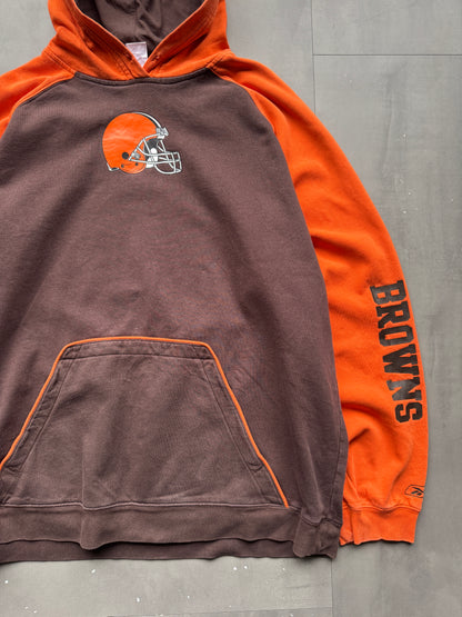 VINTAGE NFL CLEVELAND BROWNS ORANGE/BROWN HOODIE - XL