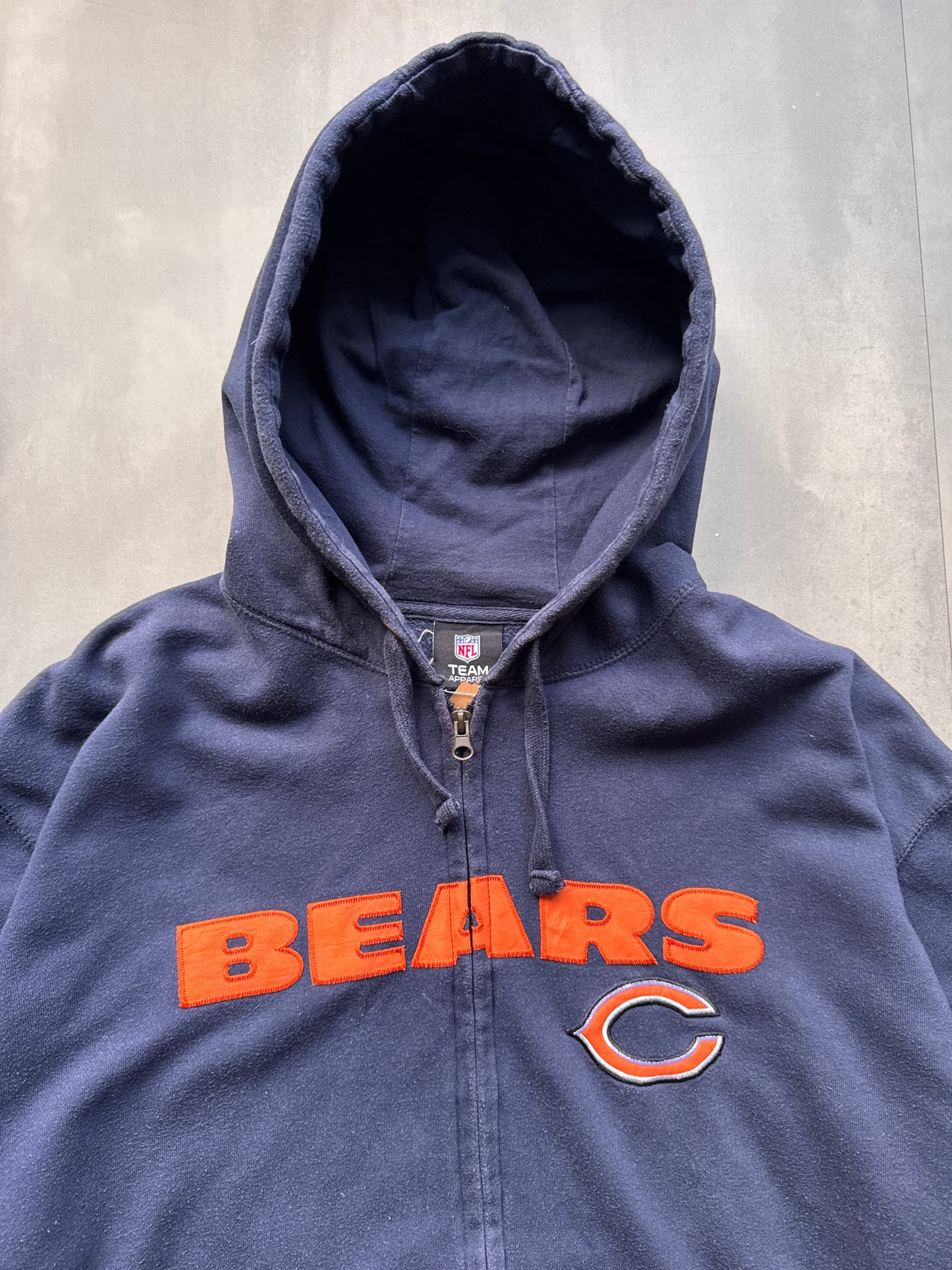 VINTAGE NFL CHICAGO BEARS NAVY ZIP UP HOODIE - XL