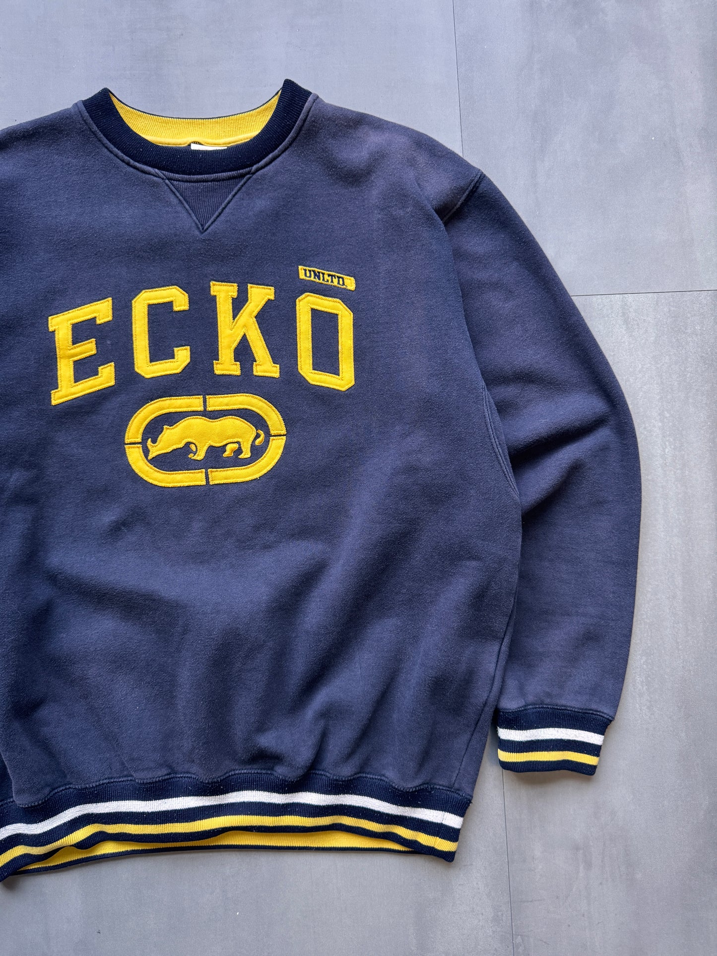 VINTAGE ECKO UNLTD. YELLOW/NAVY SWEATER - MEDIUM