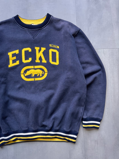 VINTAGE ECKO UNLTD. YELLOW/NAVY SWEATER - MEDIUM