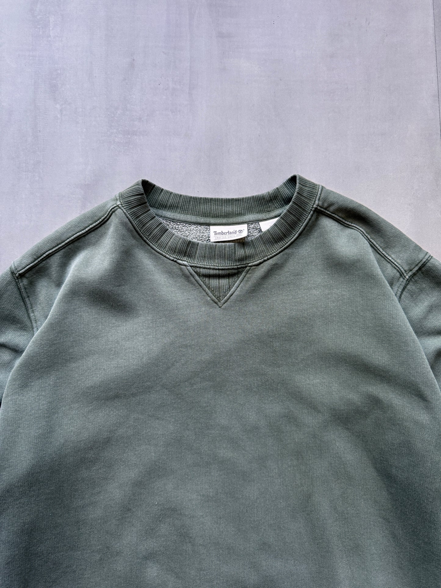 VINTAGE TIMBERLAND GREEN FADED SWEATER - LARGE
