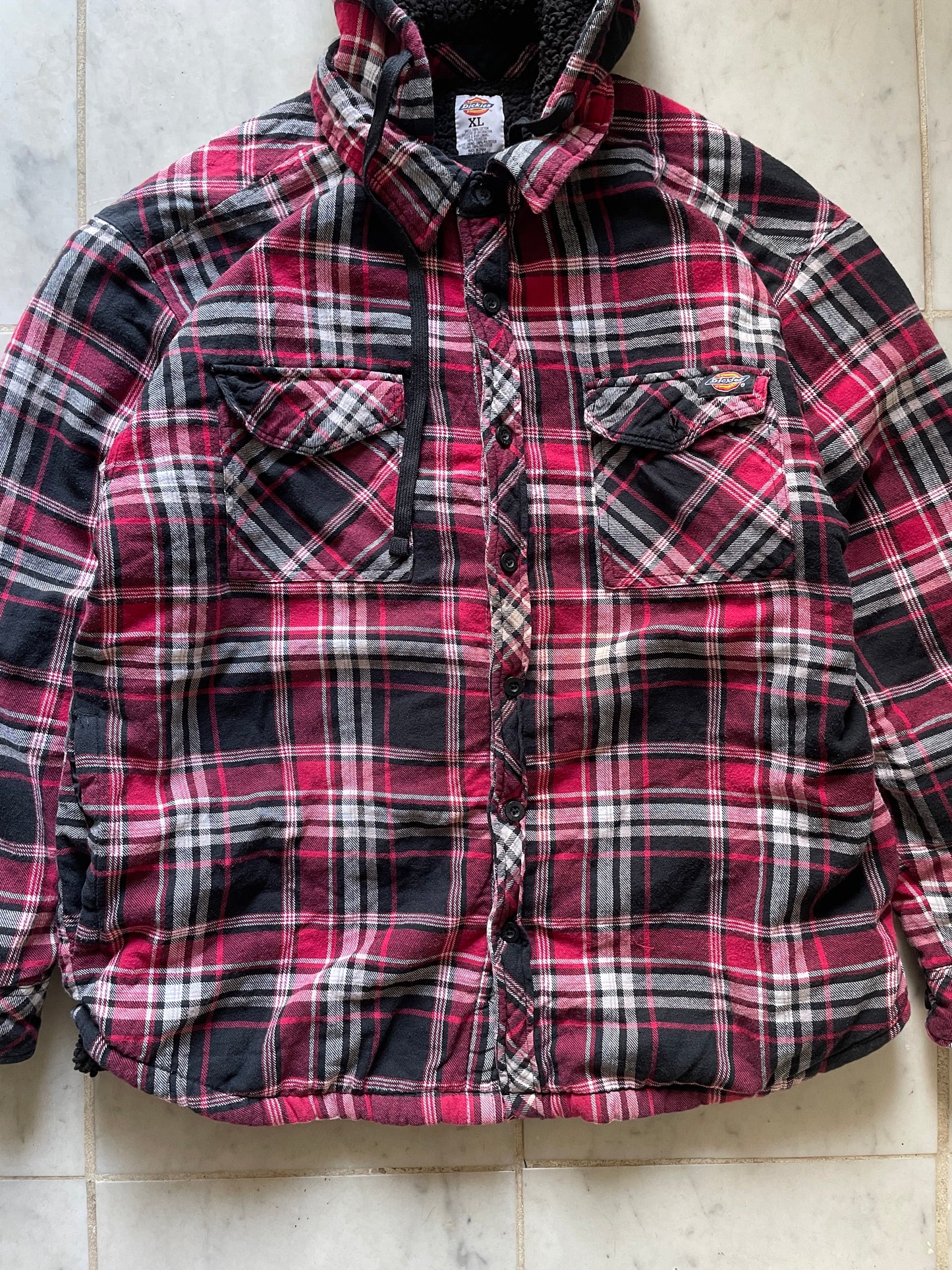 DICKIES FLEECE-LINED HOODED FLANNEL JACKET - XLARGE