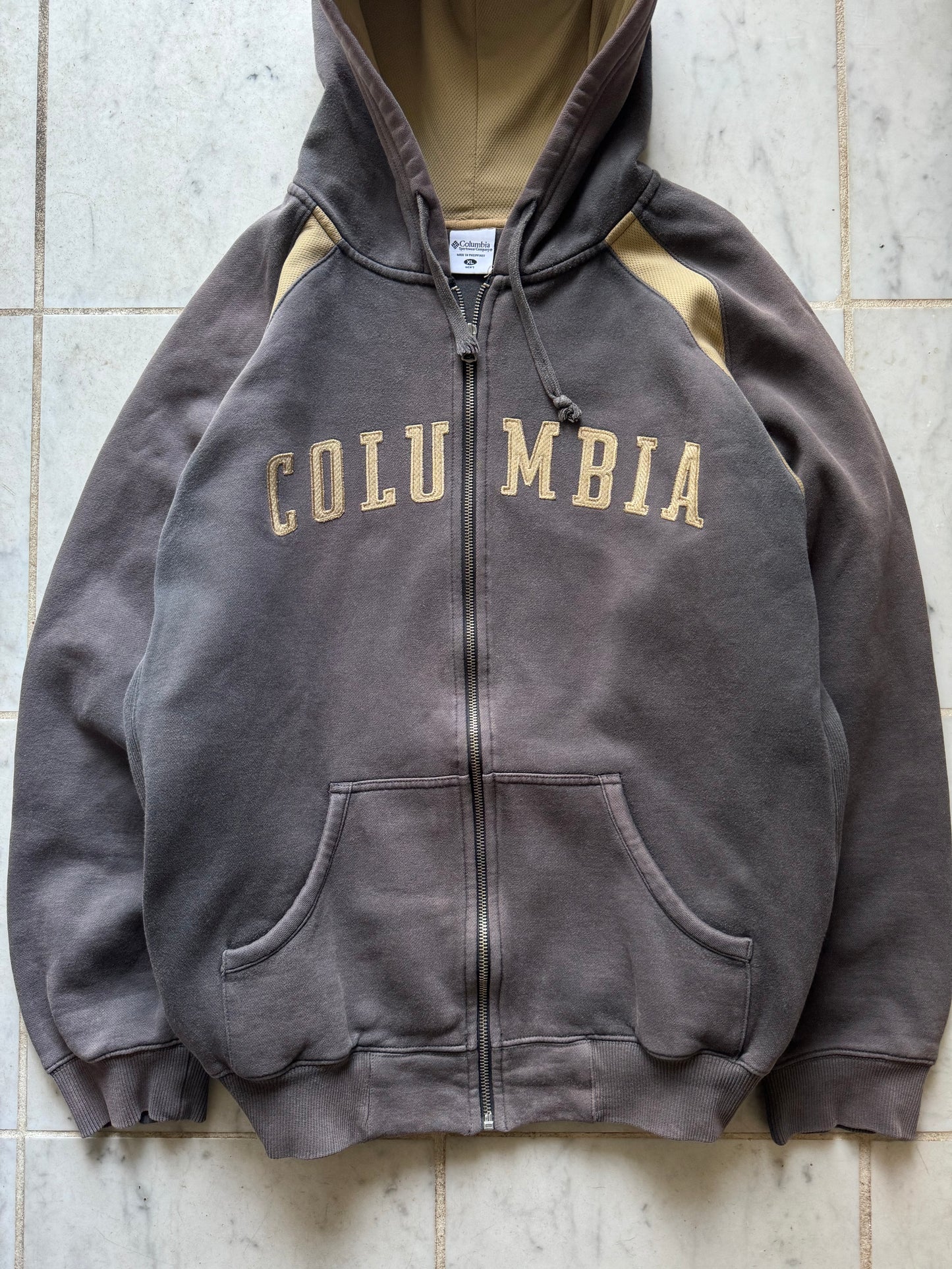 COLUMBIA BROWN/BEIGE ZIP UP HOODIE - XLARGE