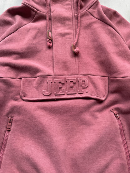 VINTAGE JEEP FADED RED 1/4 ZIP HOODIE - S